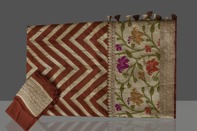 Brown Pure Chiffon Khaddi Banarasi Saree - The Handlooms