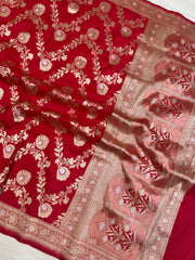 Pure Katan Silk Banarasi Handloom Saree - All over Sona Roopa Jaal work - The Handlooms