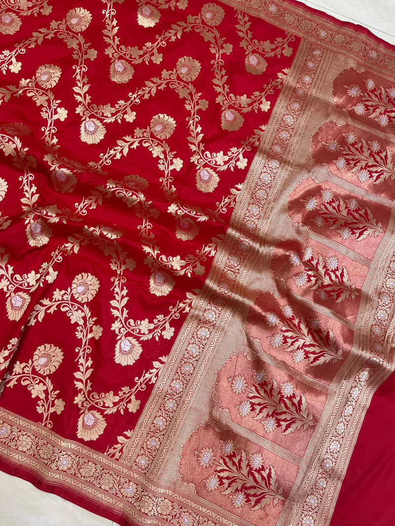 Pure Katan Silk Banarasi Handloom Saree - All over Sona Roopa Jaal work - The Handlooms
