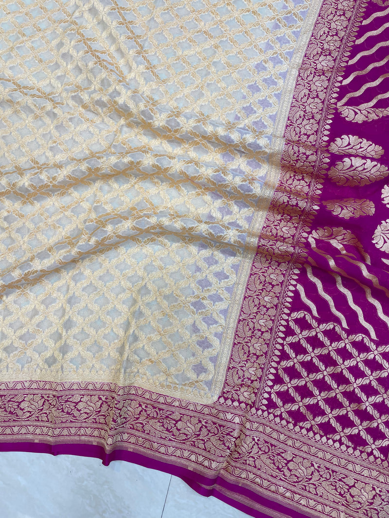 Pure Khaddi Georgette Dupatta - gold zari - The Handlooms