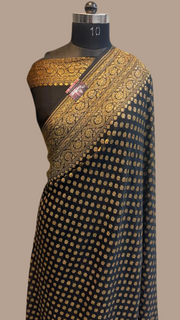 Black Khaddi Georgette Banarasi Saree -  Antique zari - The Handlooms
