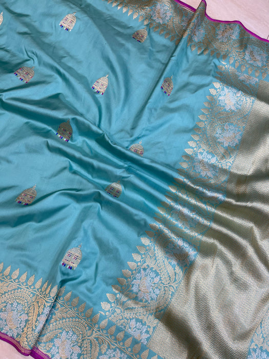 Ektara Pure Katan Silk Banarasi Handloom Saree - All over Kadua motifs with meenakari - The Handlooms