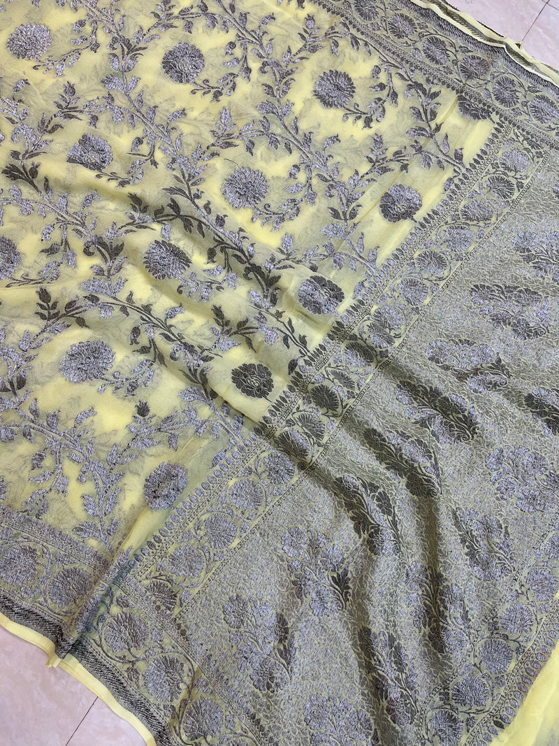 Khaddi Georgette Banarasi Saree -  Antique zari - The Handlooms