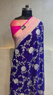 Khaddi Georgette Handloom Banarasi Saree - All over sona roopa Jaal Work - The Handlooms