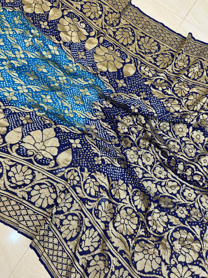 Pure Georgette Banarasi Bandhej Handloom Saree - The Handlooms