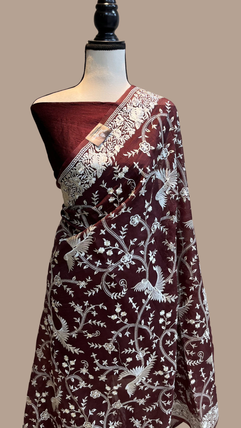 Pure organza Chikankari Handloom Banarasi Saree - The Handlooms