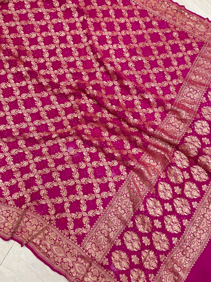 Pure Georgette Banarasi Bandhej Handloom Dupatta - The Handlooms