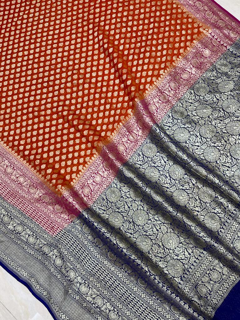 Khaddi Georgette Handloom Banarasi Saree - The Handlooms
