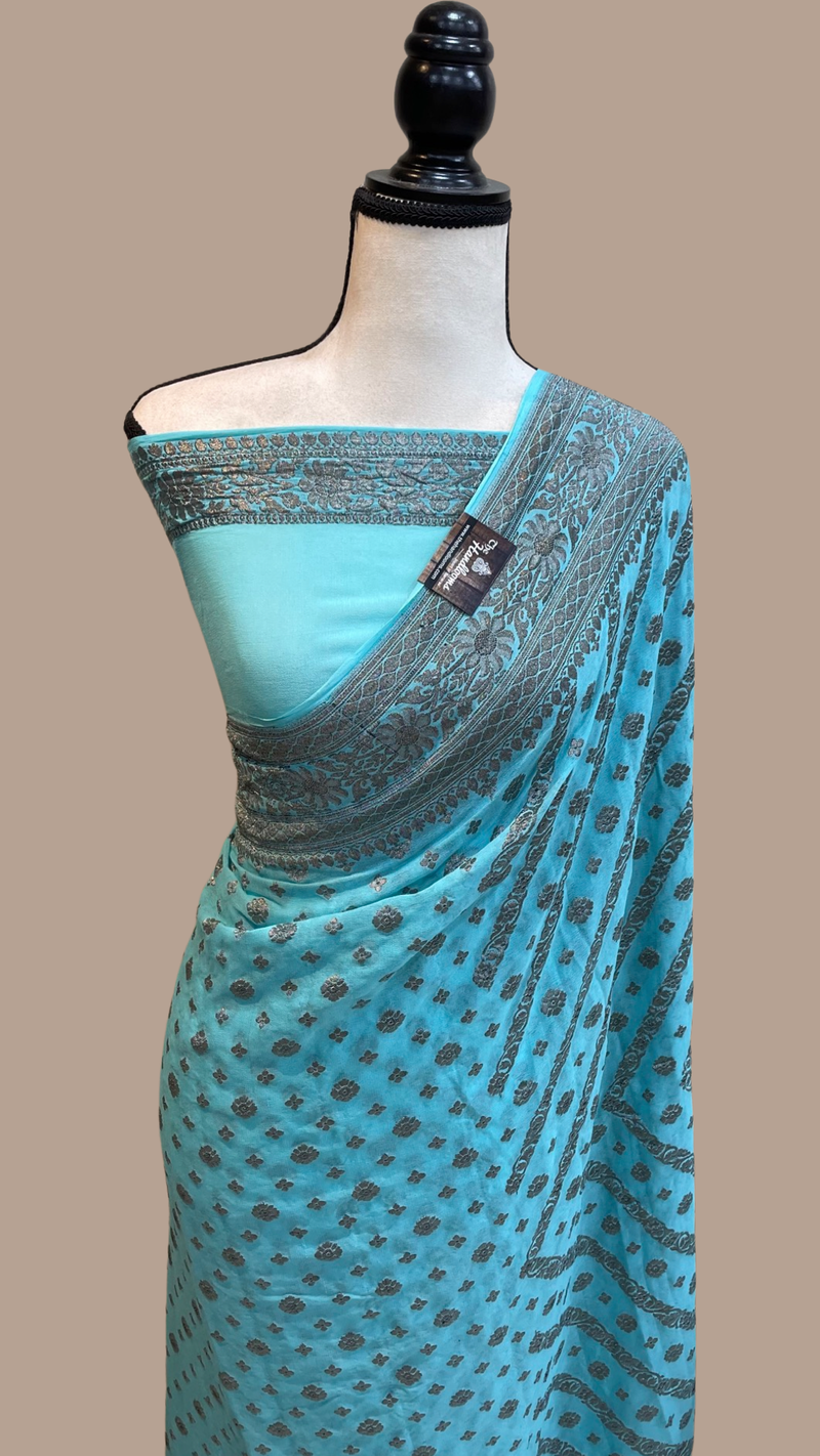 Khaddi Georgette Banarasi Saree -  Antique zari - The Handlooms