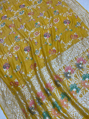 Tussar Georgette Handloom Banarasi Saree - All over Jaal Work with six color meenakari - The Handlooms