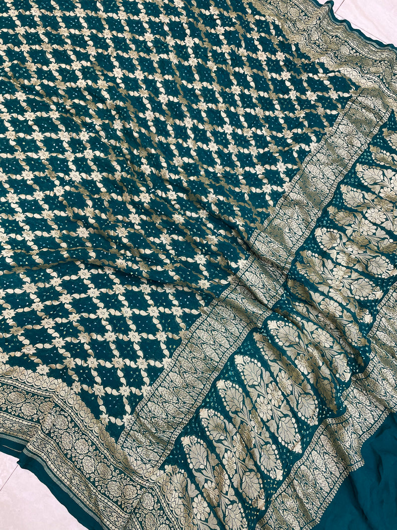 Pure Georgette Banarasi Bandhej Handloom Dupattta - The Handlooms