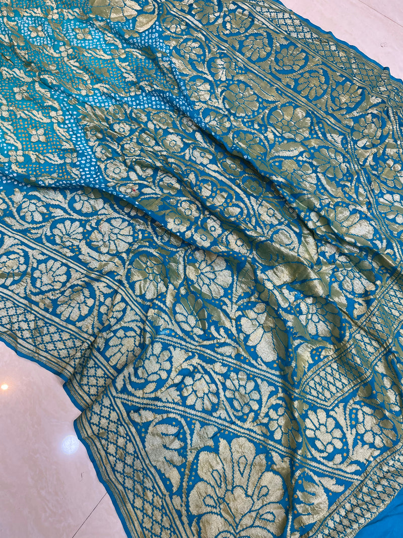 Pure Georgette Banarasi Bandhej Handloom Saree - The Handlooms