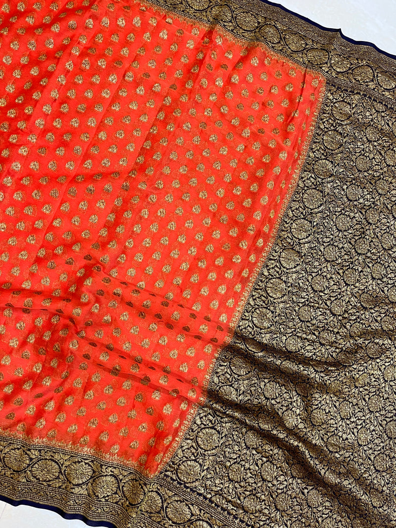 Khaddi Georgette Banarasi Saree -  Antique zari - The Handlooms