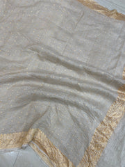 Pure Tussar Georgette Handwoven Dupatta -Gold zari - The Handlooms