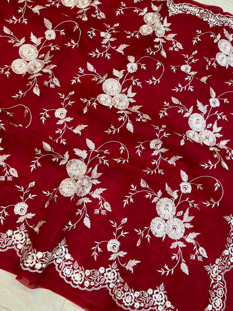 Pure organza Chikankari Handloom Banarasi Saree - The Handlooms