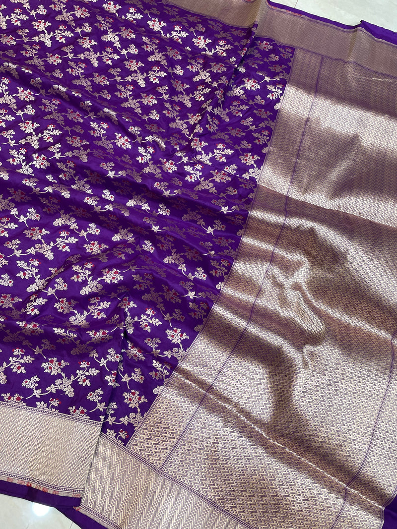 Pure Katan Silk Banarasi Handloom Saree - All over Jaal work with Meenakari - The Handlooms