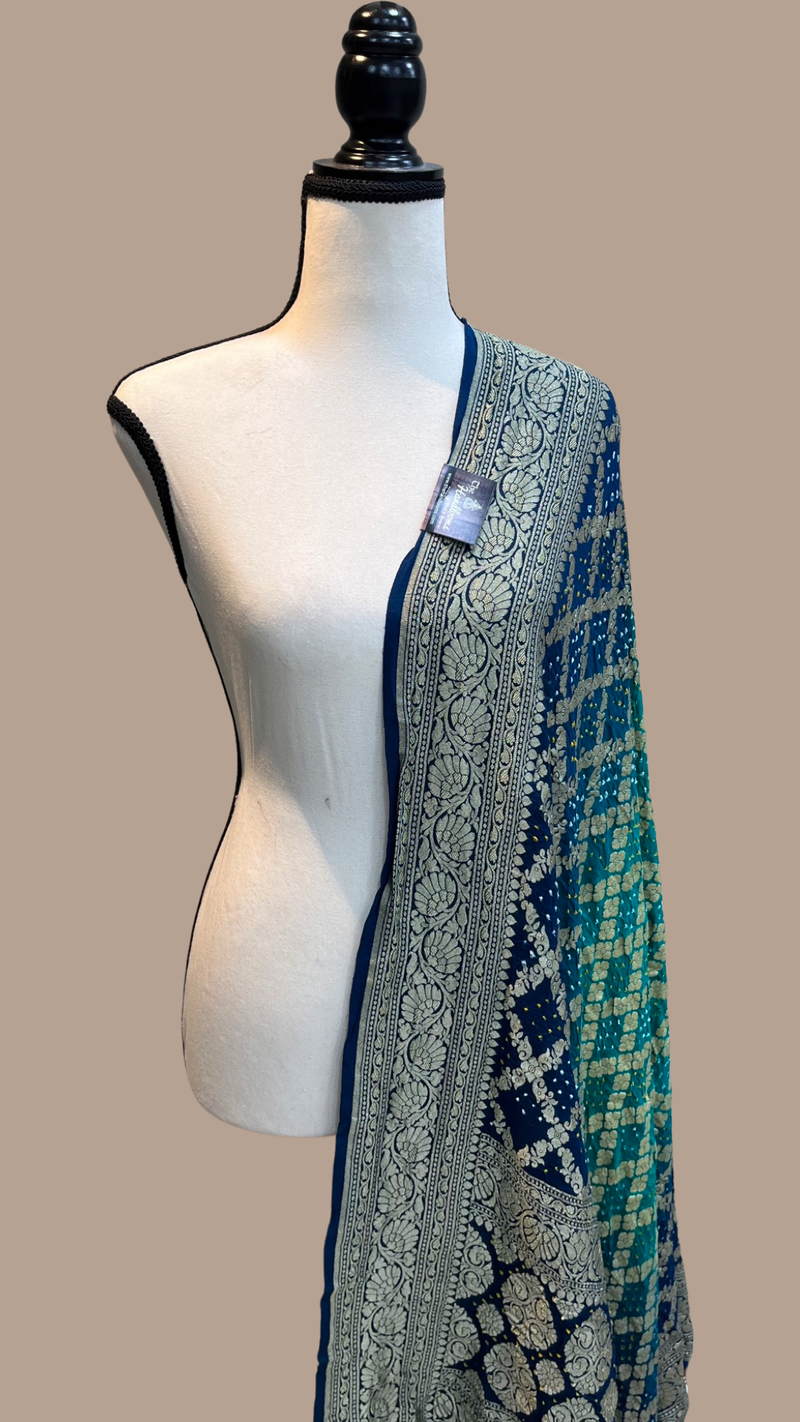 Pure Georgette Banarasi Bandhej Handloom Dupatta - The Handlooms