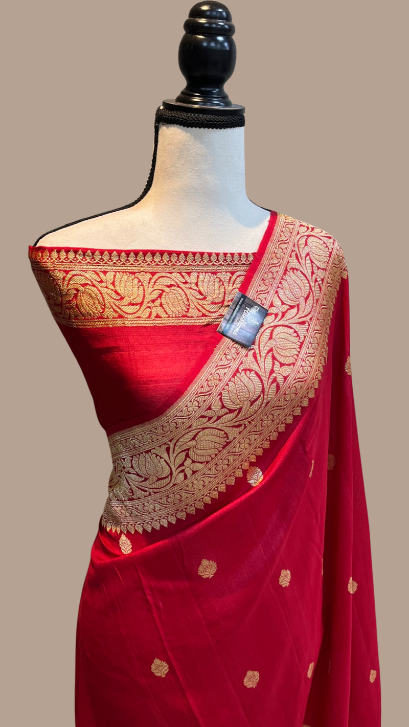 Tussar Georgette Handloom Banarasi Saree - All over kadua work - The Handlooms