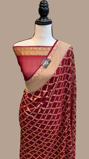 Khaddi Georgette Handloom Banarasi Saree - Gold Zari - The Handlooms