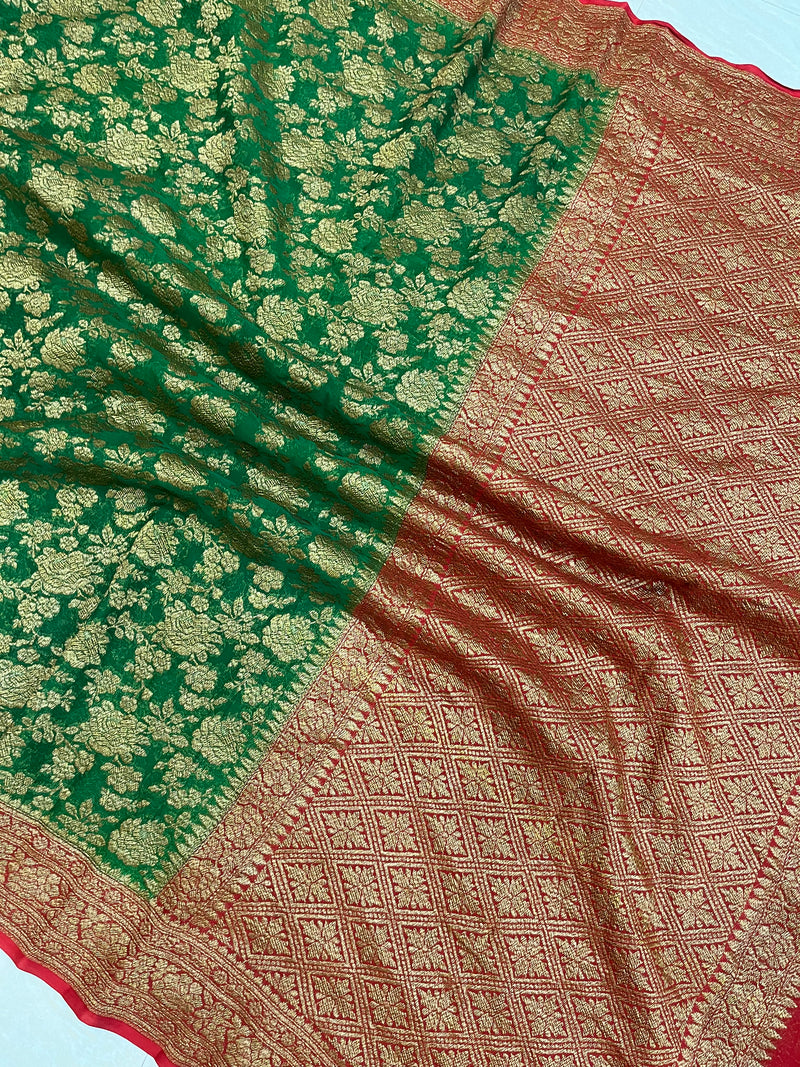 Khaddi Georgette Banarasi Saree -  Antique zari - The Handlooms