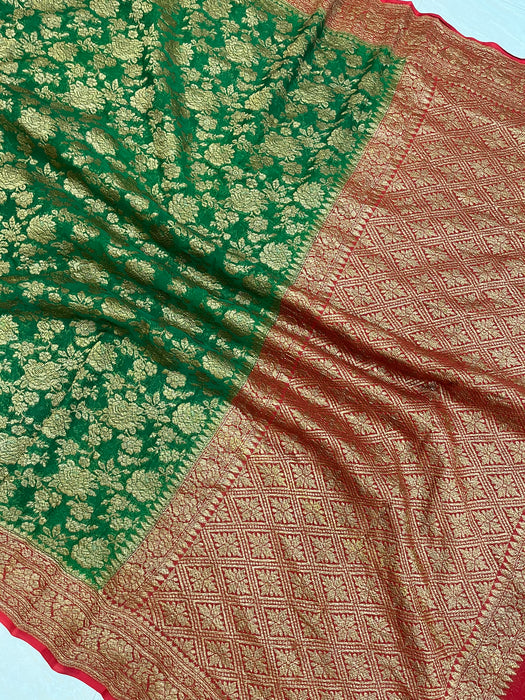 Khaddi Georgette Banarasi Saree -  Antique zari