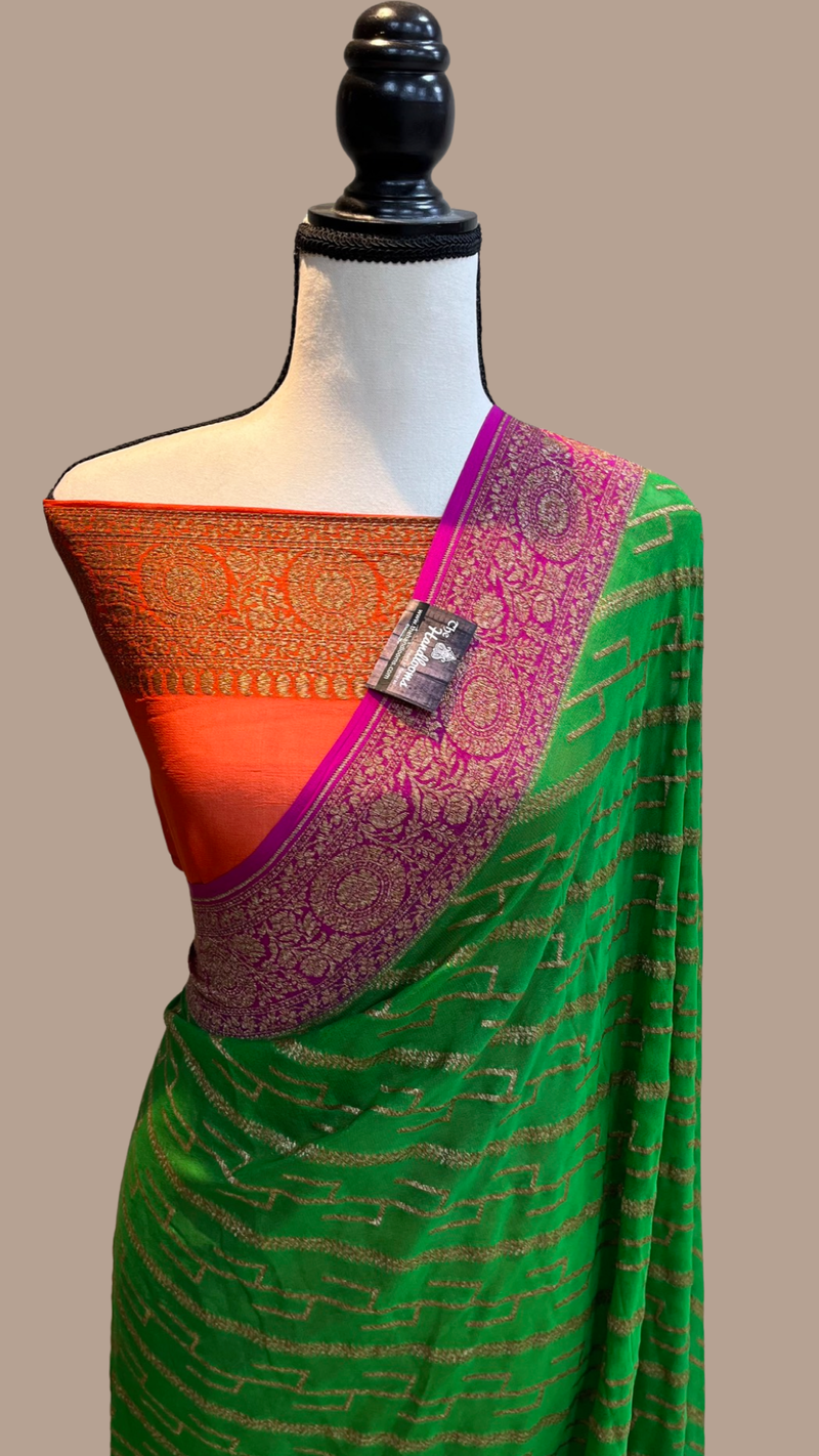 Khaddi Georgette Banarasi Saree -  Antique zari - The Handlooms