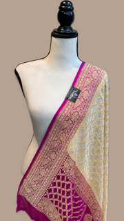 Pure Khaddi Georgette Dupatta - gold zari - The Handlooms