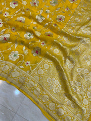 Pure Khaddi Georgette Handloom Banarasi Saree - All over Jaal Work with meenakari - The Handlooms