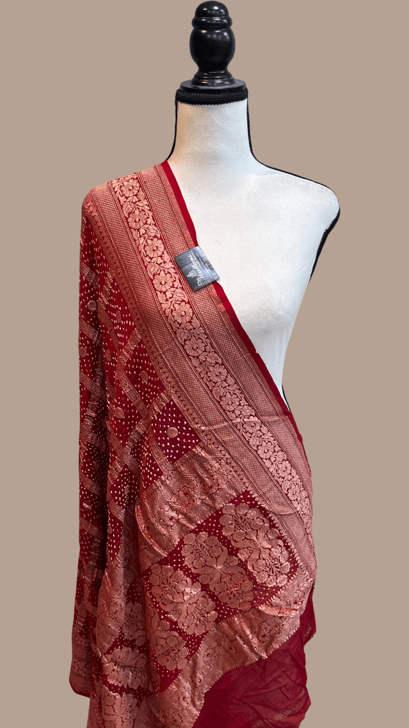 Pure Georgette Banarasi Bandhej Handloom Dupatta - The Handlooms
