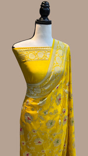 Pure Khaddi Georgette Handloom Banarasi Saree - All over Jaal Work with meenakari - The Handlooms