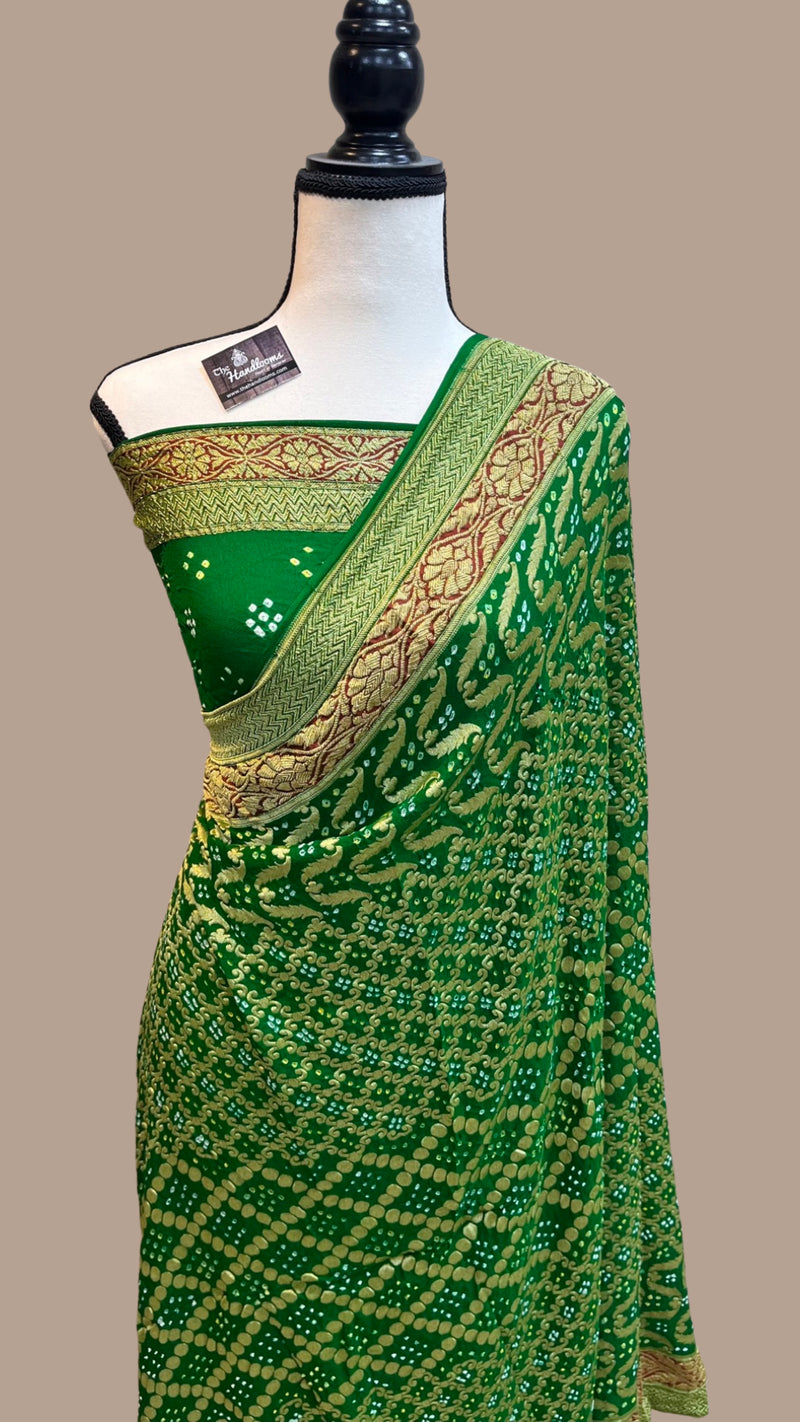Pure Georgette Banarasi Bandhej Handloom Saree - The Handlooms