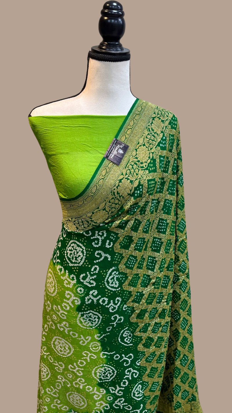 Pure Georgette Banarasi Bandhej Handloom Saree - The Handlooms