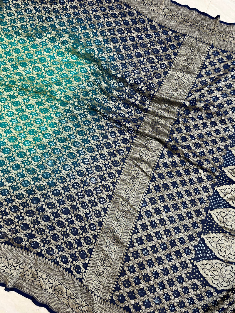 Pure Georgette Banarasi Bandhej Handloom Saree - The Handlooms