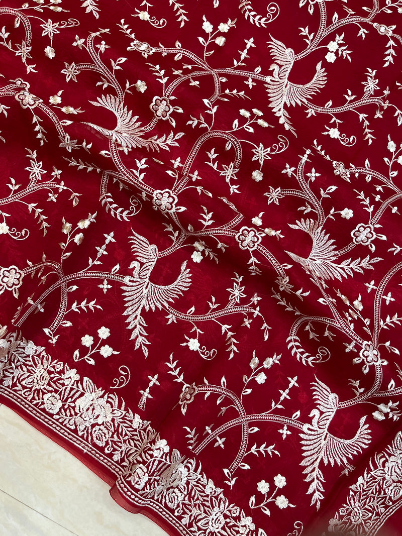 Pure organza Chikankari Handloom Banarasi Saree - The Handlooms