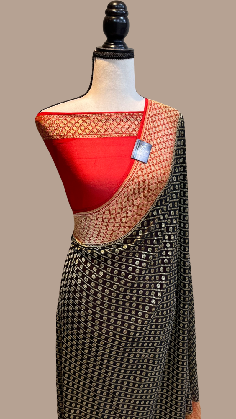 Khaddi Georgette Banarasi Saree -  Gold zari - The Handlooms