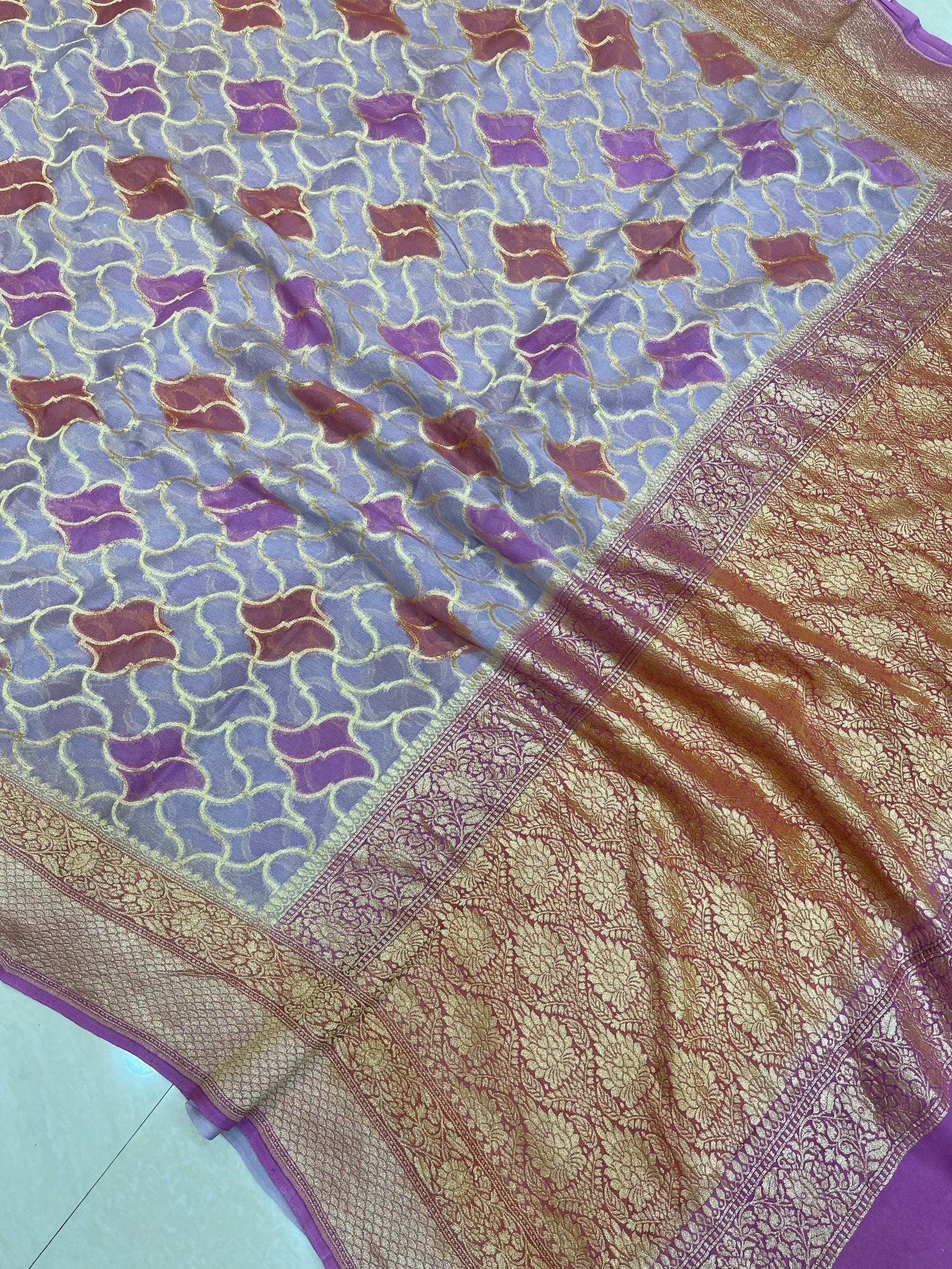 Khaddi Georgette Banarasi Saree -  Gold zari main image 1