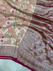 Khaddi Georgette Handloom Banarasi Saree - All over Jaal Work with meenakari - The Handlooms