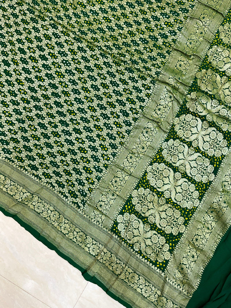 Pure Georgette Banarasi Bandhej Handloom Dupatta - The Handlooms