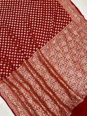 Red Khaddi Georgette Banarasi Saree -  Gold zari - The Handlooms