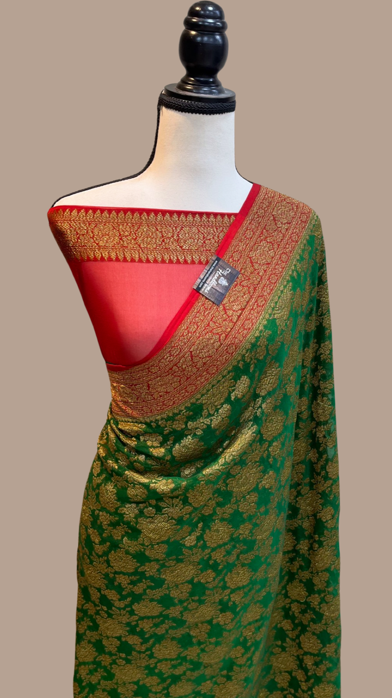 Khaddi Georgette Banarasi Saree -  Antique zari - The Handlooms