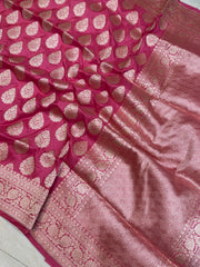 Strawberry Pink Pure Katan Silk Banarasi Handloom Saree - All over Jaal work - The Handlooms