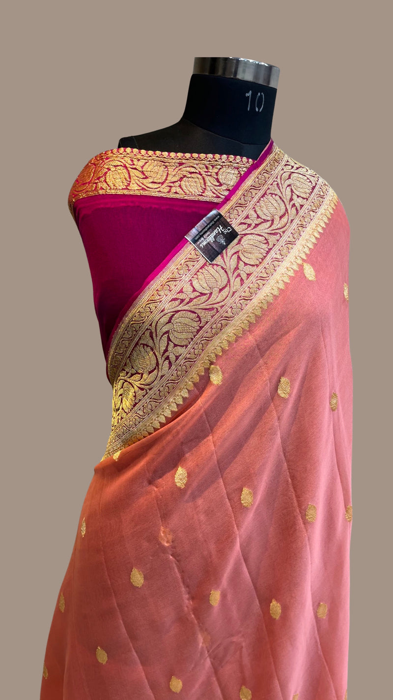 Pure Georgette Banarasi Saree - Gold zari - The Handlooms
