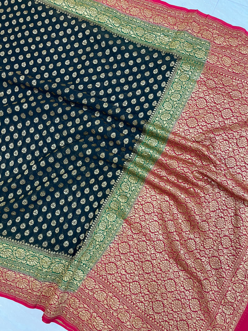 Khaddi Georgette Banarasi Saree -  Antique zari - The Handlooms
