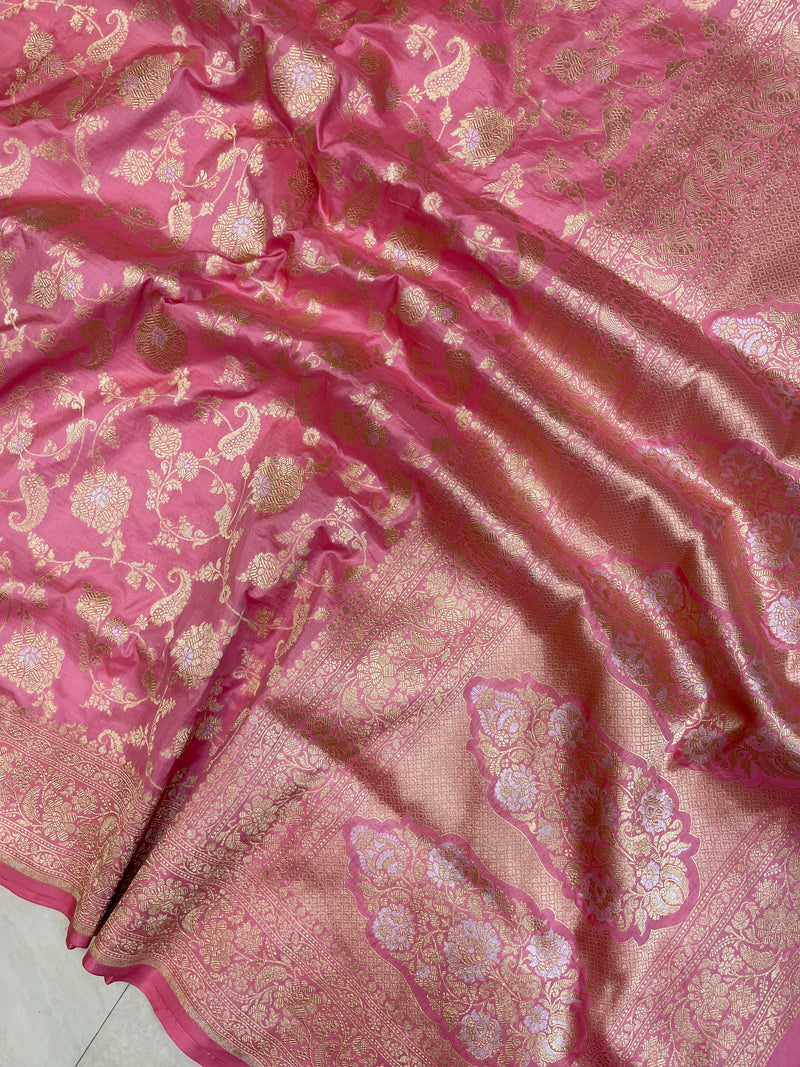 Pure Katan Silk Banarasi Handloom Saree - All over Sona Roopa Jaal work - The Handlooms