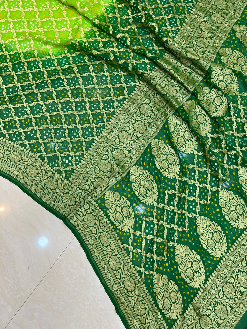 Pure Georgette Banarasi Bandhej Handloom Saree - The Handlooms
