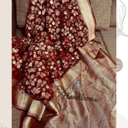 Maroon Khaddi Georgette Handloom Banarasi Saree - The Handlooms