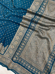 Pure Khaddi Crepe Georgette Banarasi Saree -  Antique zari - The Handlooms