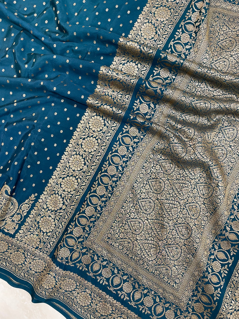 Pure Khaddi Crepe Georgette Banarasi Saree -  Antique zari - The Handlooms