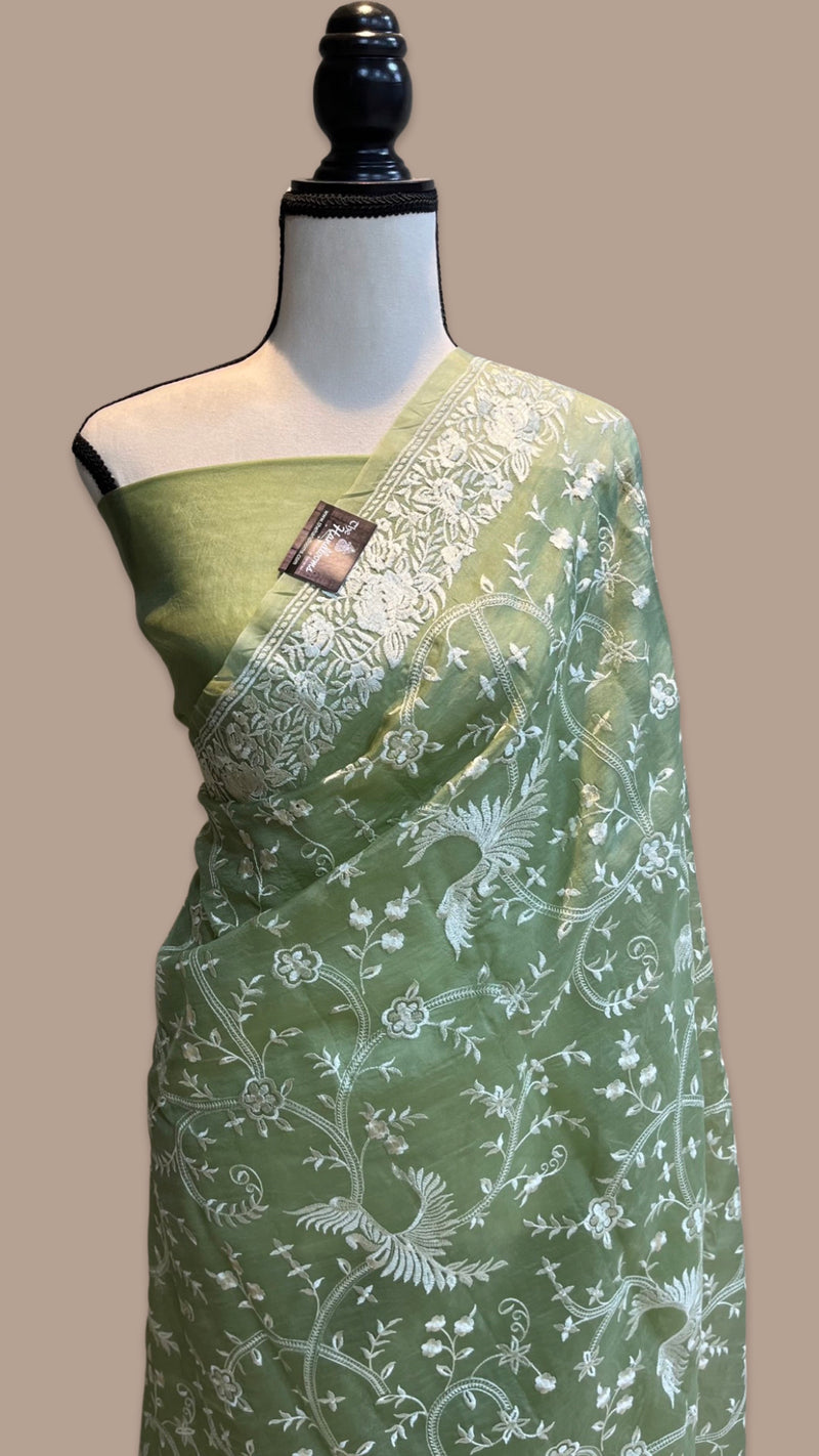 Pure Organza Chikankari Handloom Banarasi Saree - The Handlooms