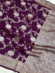 Tussar Georgette Handloom Banarasi Saree - All over Jaal Work sona roopa - The Handlooms